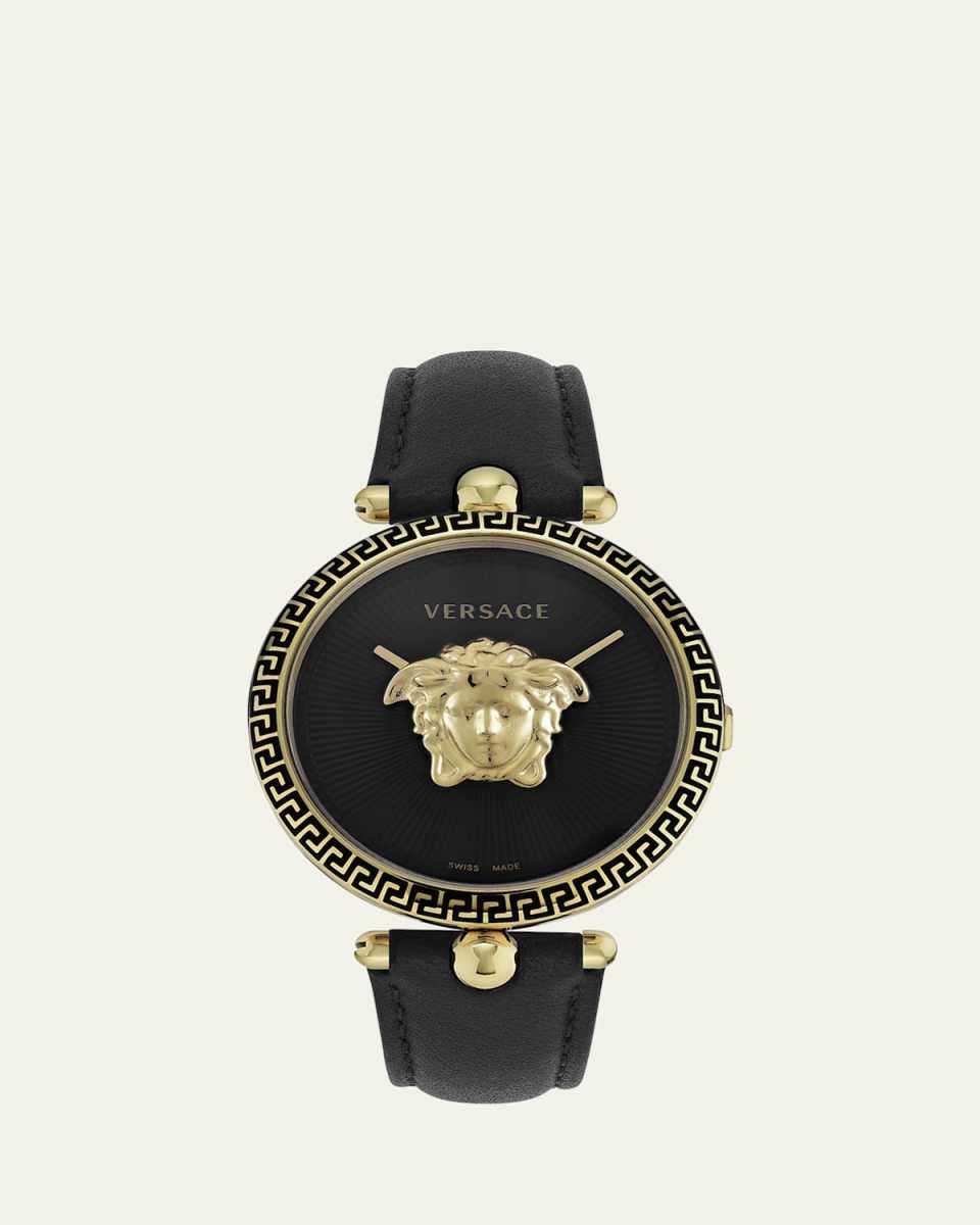 39mm Palazzo Empire Watch with Leather Strap, Yellow Gold/Black